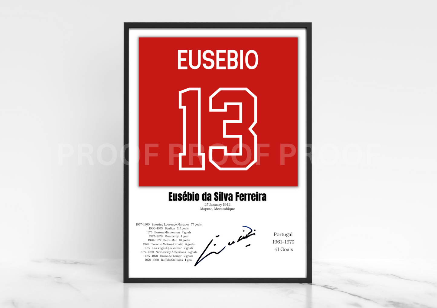 Eusébio da Silva Ferreira Football Stats Print / Football Poster Football Gift