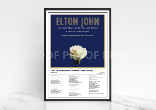 Elton John Candle in The Wind Princess Diana Album Single Cover Poster