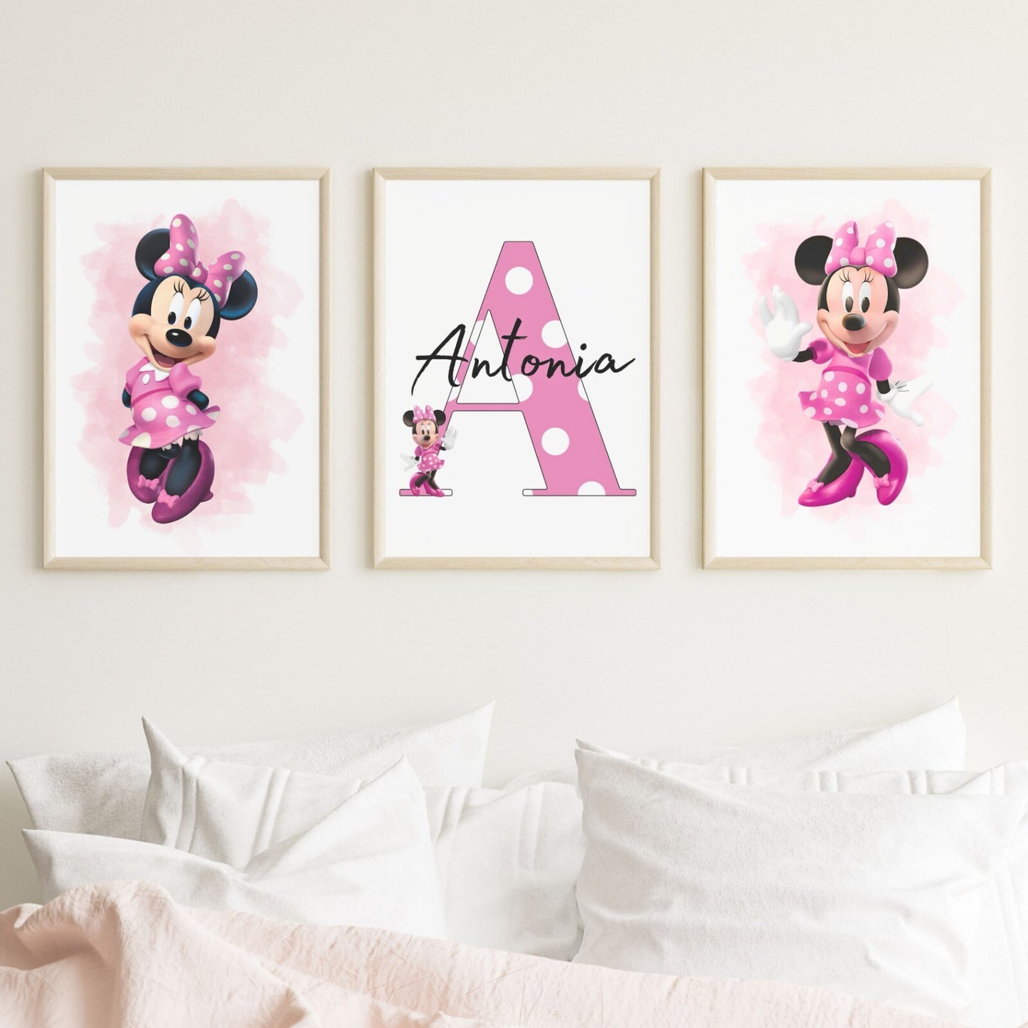 Set of 3 Personalised Girl/boy Nursery bedroom Print / Minnie Mouse A5 A4 A3