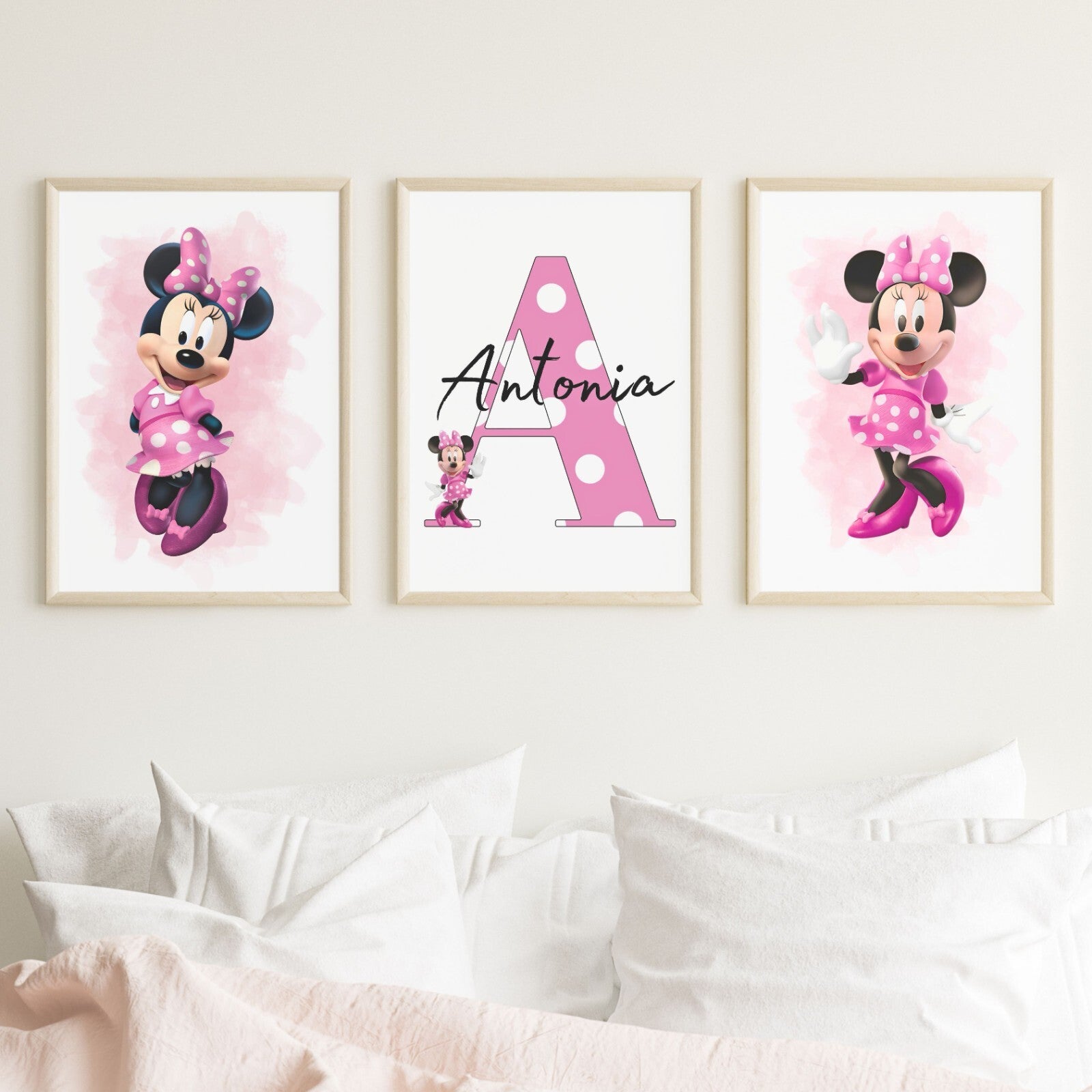 Set of 3 Personalised Girl/boy Nursery bedroom Print / Minnie Mouse A5 A4 A3