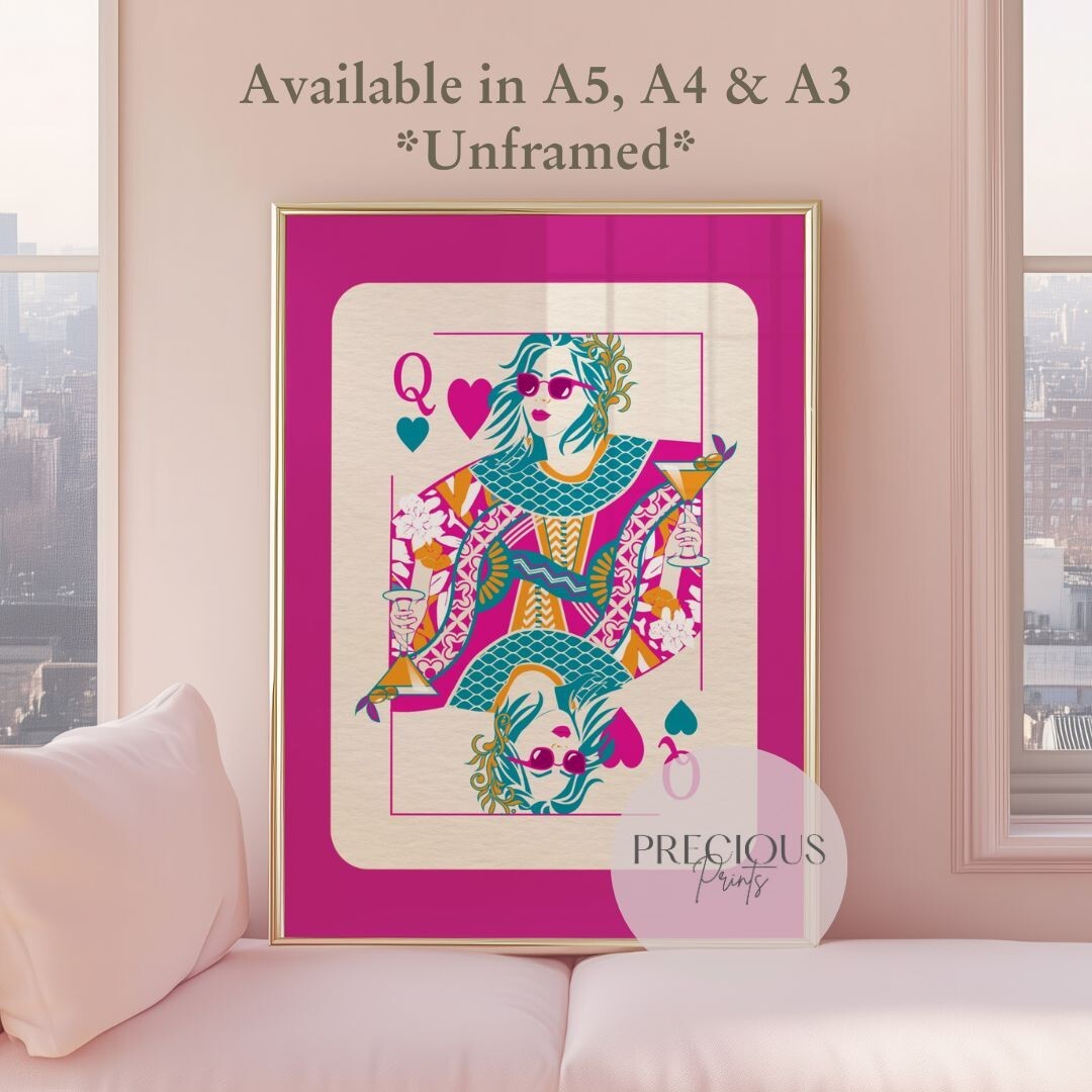 Queen of Hearts Print / Preppy Modern Trendy Wall Art / A5 A4 A3 / Free Delivery