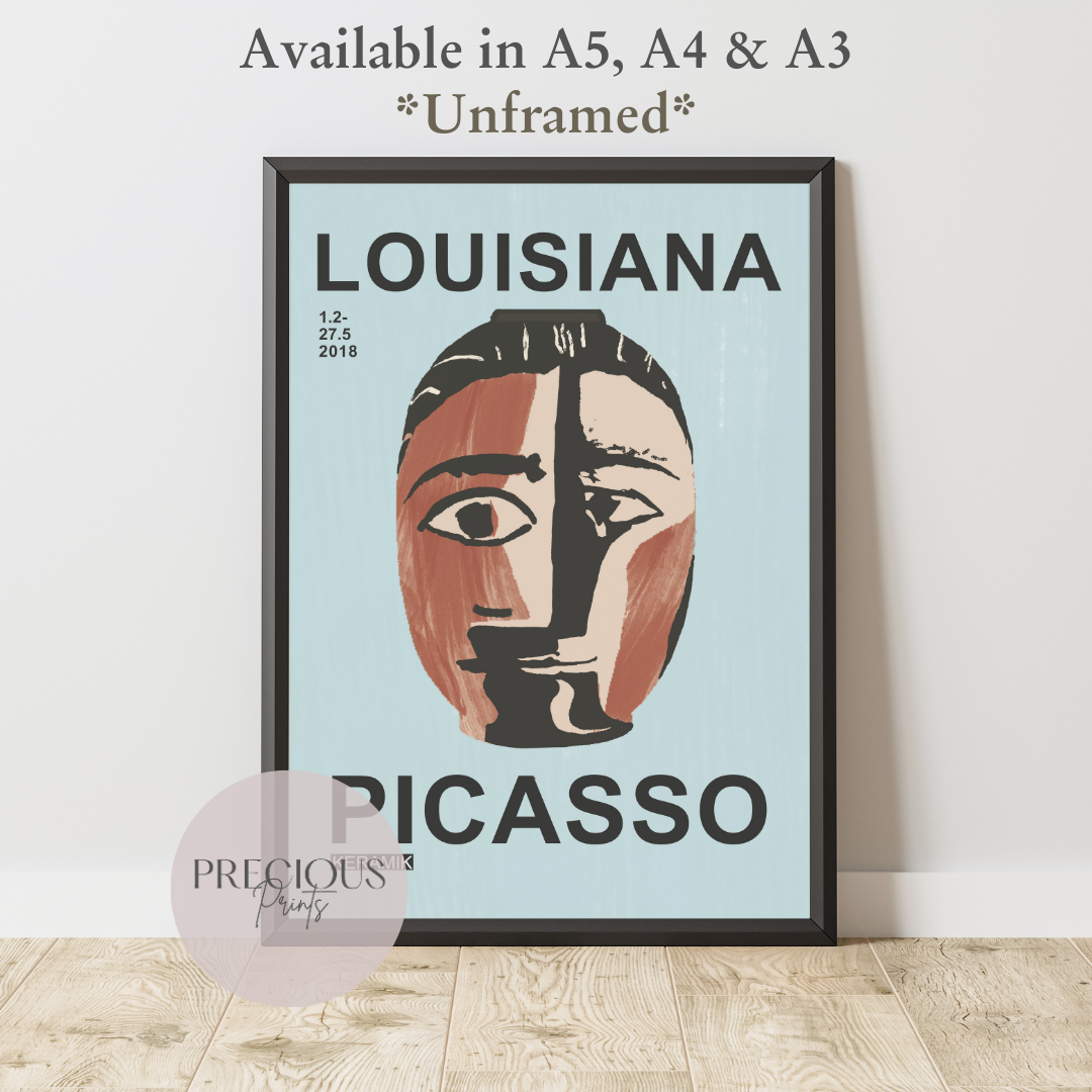 Picasso Ceramic Exhibition Poster | Minimalist Tribal Mask Artwork | Louisiana