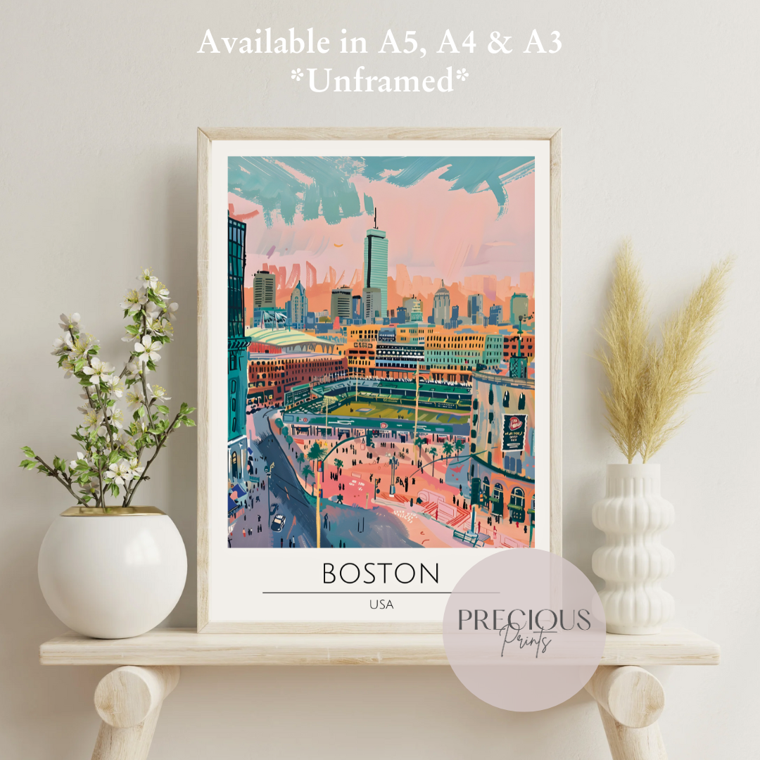 USA, Boston Travel Print Poster / Vintage Wall Art / A5 A4 A3 / Unframed
