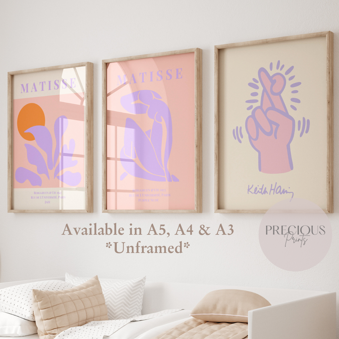 Set of 3 Pink Lilac Matisse Prints A5 A4 A3 Art Poster Exhibition Art Prints