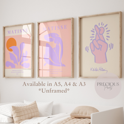 Set of 3 Pink Lilac Matisse Prints A5 A4 A3 Art Poster Exhibition Art Prints