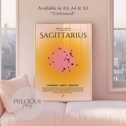 Sagittarius Zodiac Print / Preppy Trendy Wall Art Poster / A5 A4 A3 Unframed