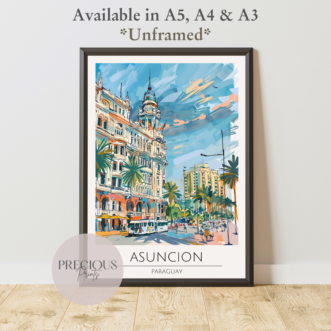 Paraguay, Asuncion Travel Print Poster / Vintage Wall Art / A5 A4 A3 / Unframed