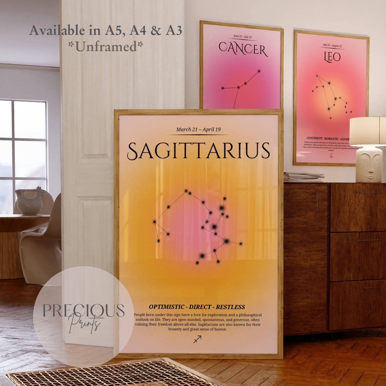 Sagittarius Zodiac Print / Preppy Trendy Wall Art Poster / A5 A4 A3 Unframed