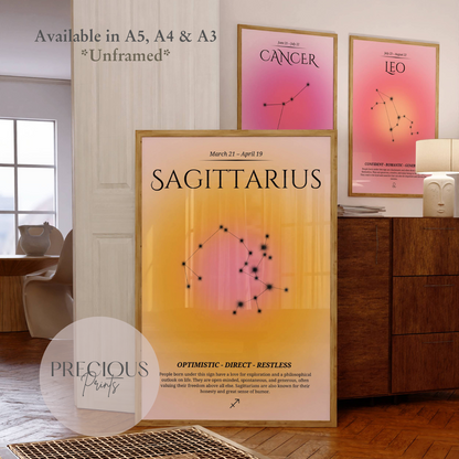 Sagittarius Zodiac Print / Preppy Trendy Wall Art Poster / A5 A4 A3 Unframed