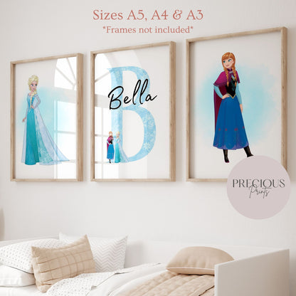 Set of 3 Personalised bedroom PrintS / Elsa & Anna Frozen A5 A4 A3