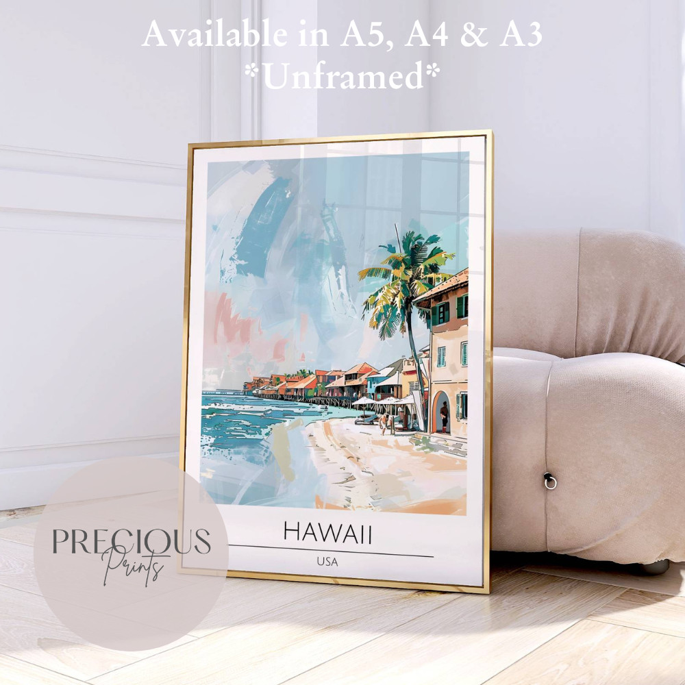 USA, Hawaii Travel Print Poster / Vintage Wall Art / A5 A4 A3
