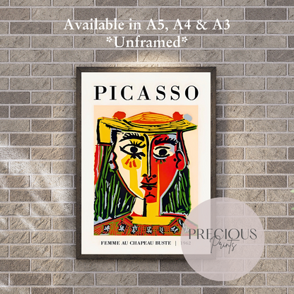 Picasso - Femme Au Chapeau Buste 1962 Exhibition Print Vintage Gallery Wall Art