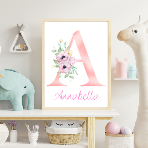 Personalised Floral Name Nursery Print Girls  A5 A4 A3