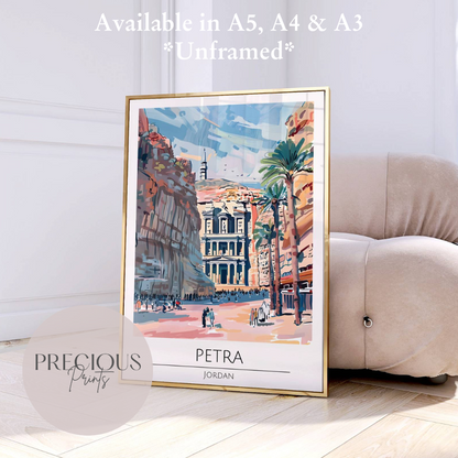 Jordan - Petra Travel Print Poster / Vintage Wall Art / A5 A4 A3