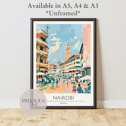 Kenya, Nairobi Travel Print Poster / Vintage Wall Art / A5 A4 A3