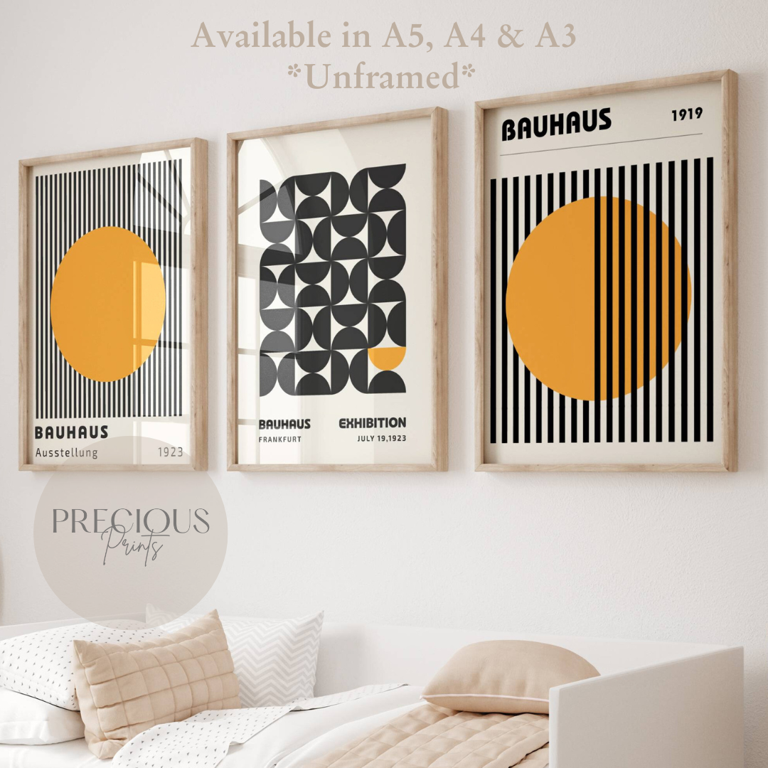 Set of 3 Orange Black Bauhaus Prints A5 A4 A3 Art Exhibition  Poster
