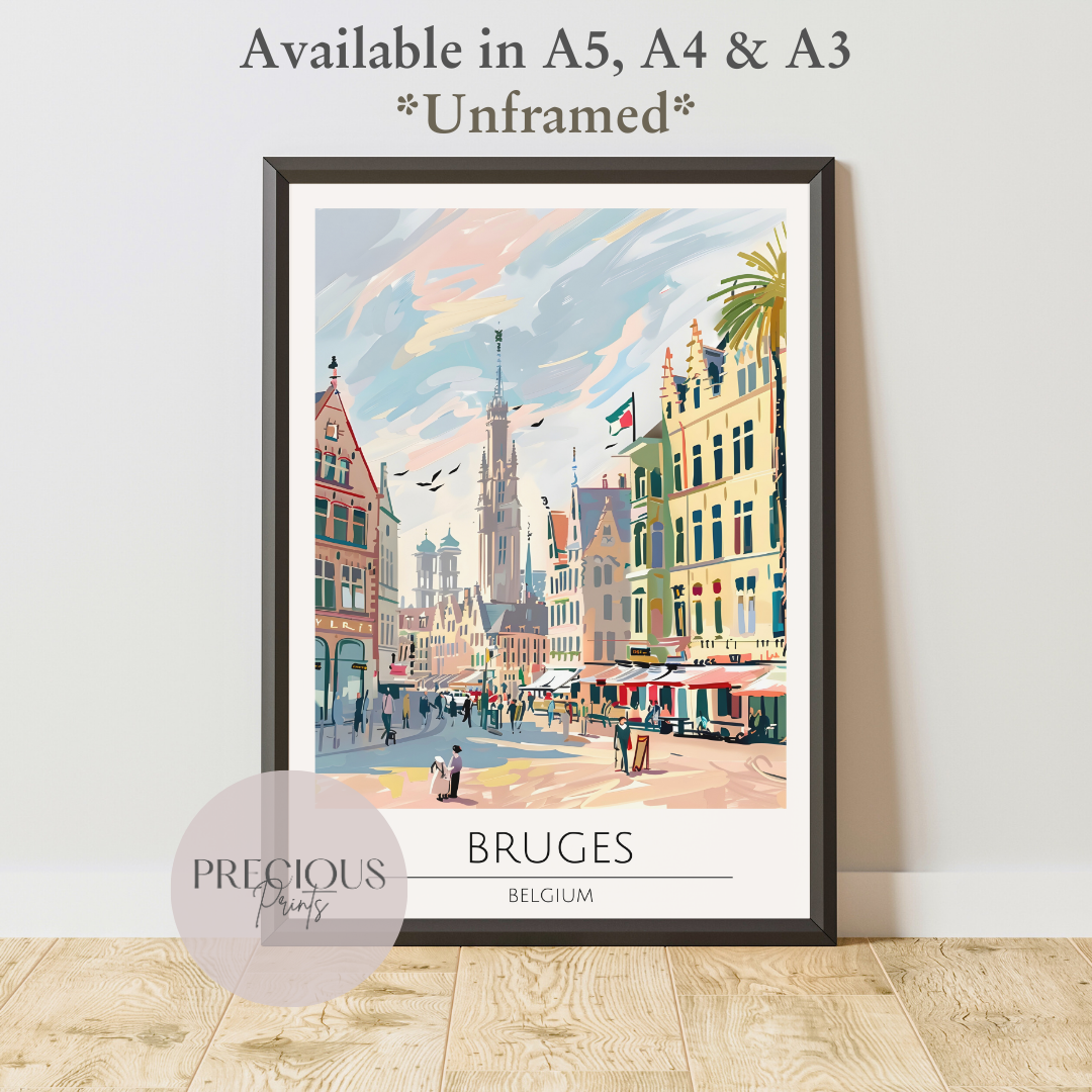 Belguim, Bruges Travel Print Poster / Vintage Wall Art / A5 A4 A3 / Unframed