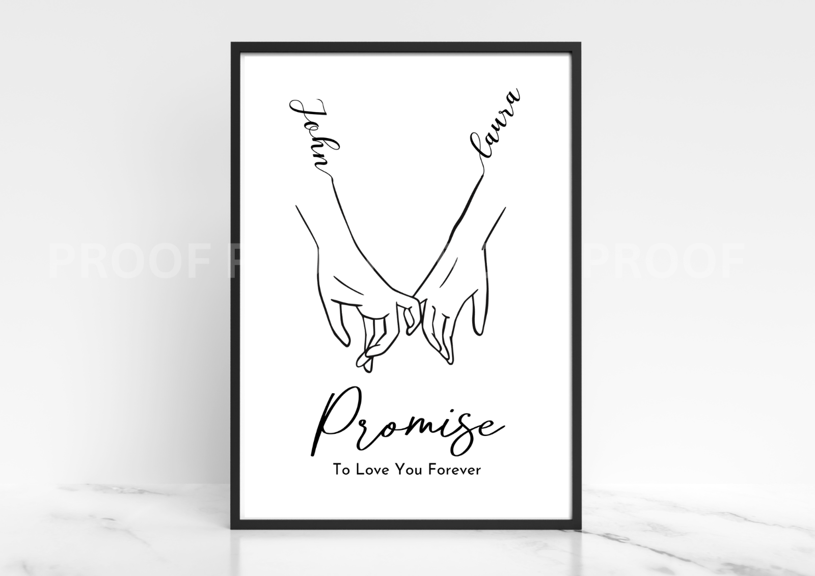 Pinky Promise Personalised Valentine Anniversary Gift Hand Line Art A5 A4 A3
