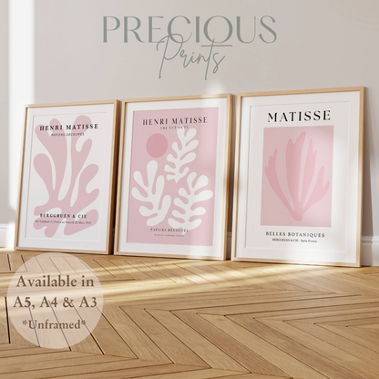 Set of 3 Blush Pink Matisse Floral Pretty Prints Art Gallery Decor Preppy Trendy