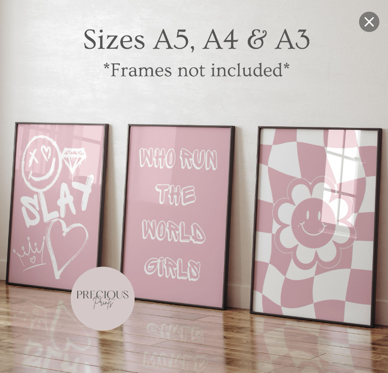 Set of 3 Pink Preppy Prints / Pink Slay Poster / Trendy Wall Art / Unframed