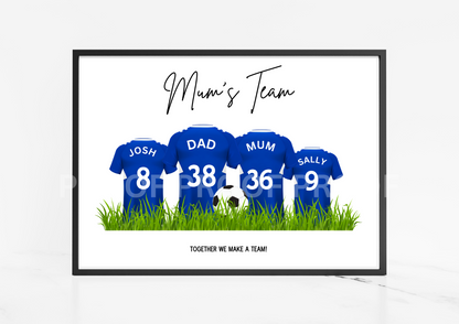 Personalised Football Family Print / Everton Family Print Mothers Fathers Day