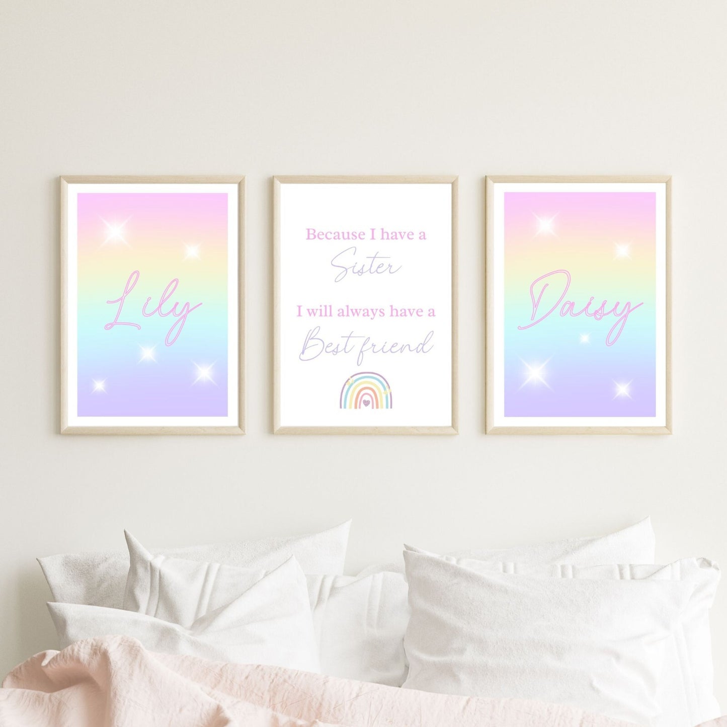 Set of 3 Sisters Prints / Ombre Rainbow Pretty Sparkles / A5 A4 A3 Unframed