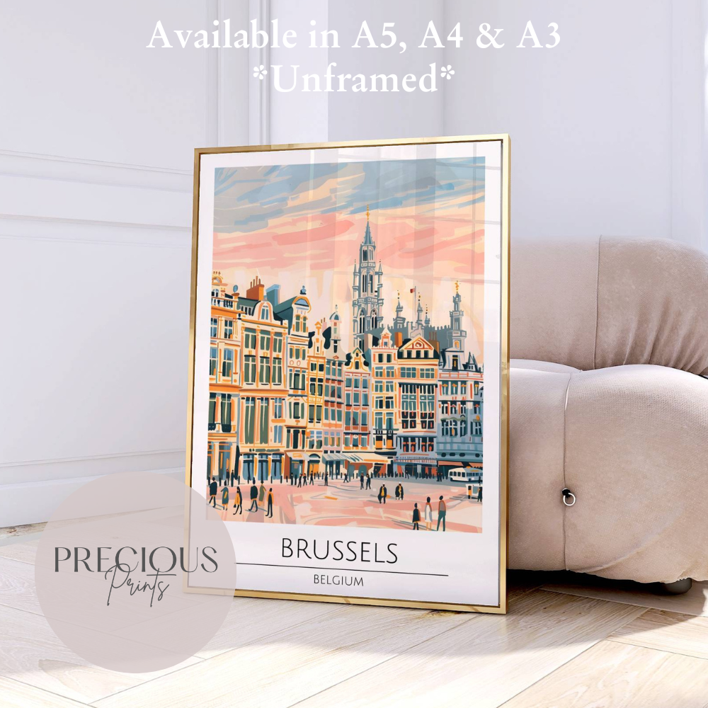 Belgium - Brussels Travel Print Poster / Vintage Wall Art / Giclee A5 A4 A3
