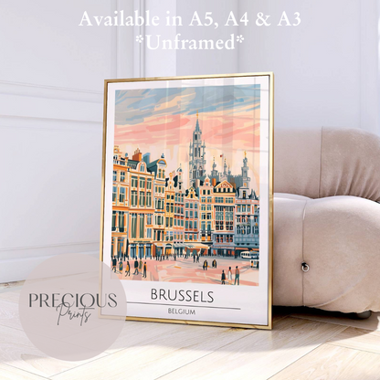 Belgium - Brussels Travel Print Poster / Vintage Wall Art / Giclee A5 A4 A3