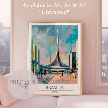 Brasil, Brasilia Travel Print Poster / Vintage Wall Art / A5 A4 A3 / Unframed