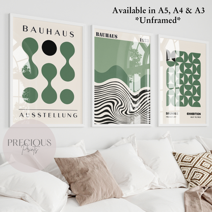 Set of 3 Bauhaus Prints A5 A4 A3 Art Exhibition Sage Green Poster