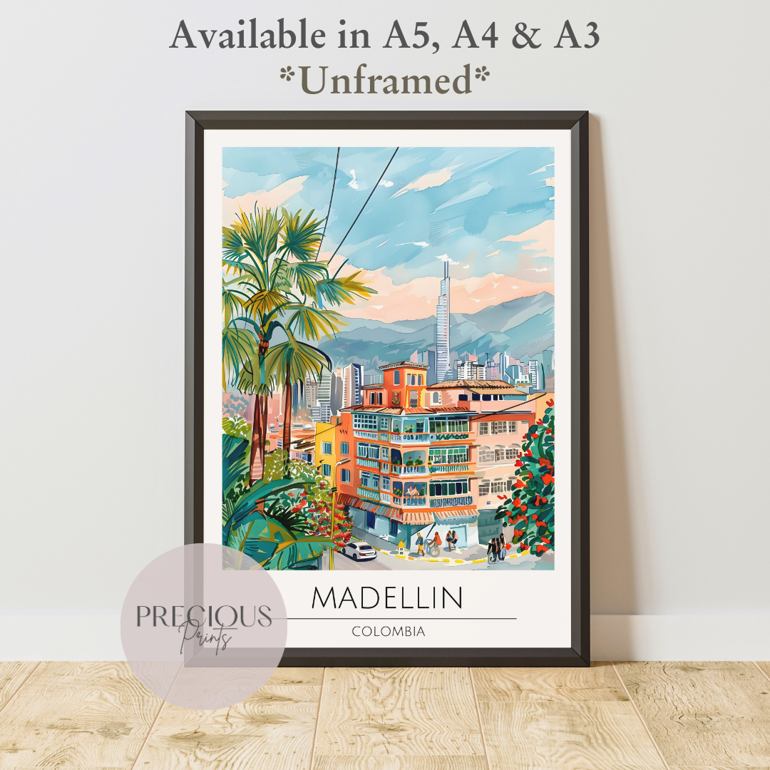 Colombia, Madellin Travel Print Poster / Vintage Wall Art / A5 A4 A3 / Unframed