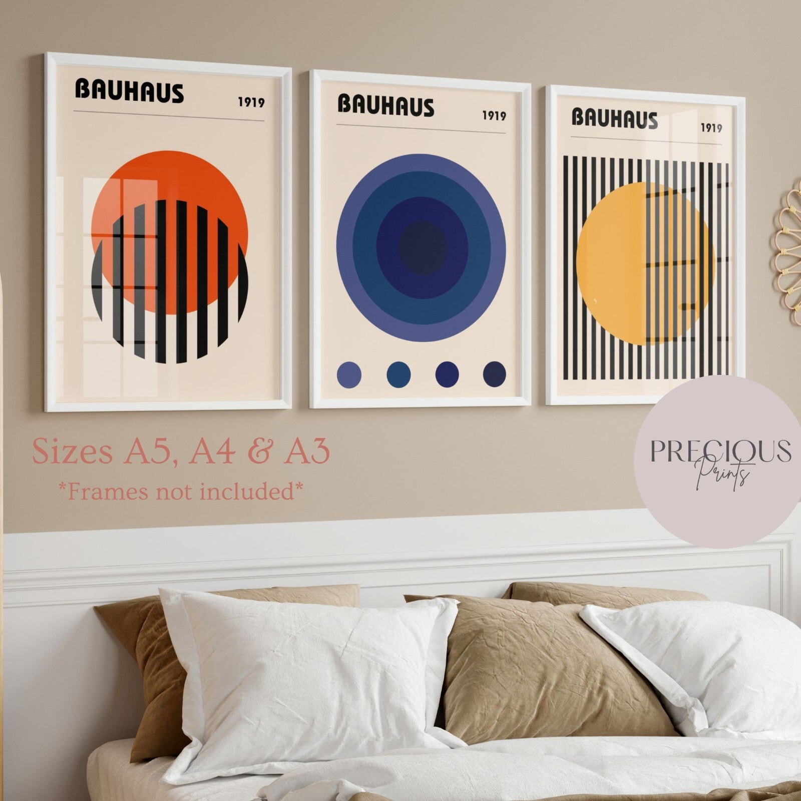 Bauhaus Poster Set of 3, Affiche, Orange Wall Art, Abstract Mid Century Art prin