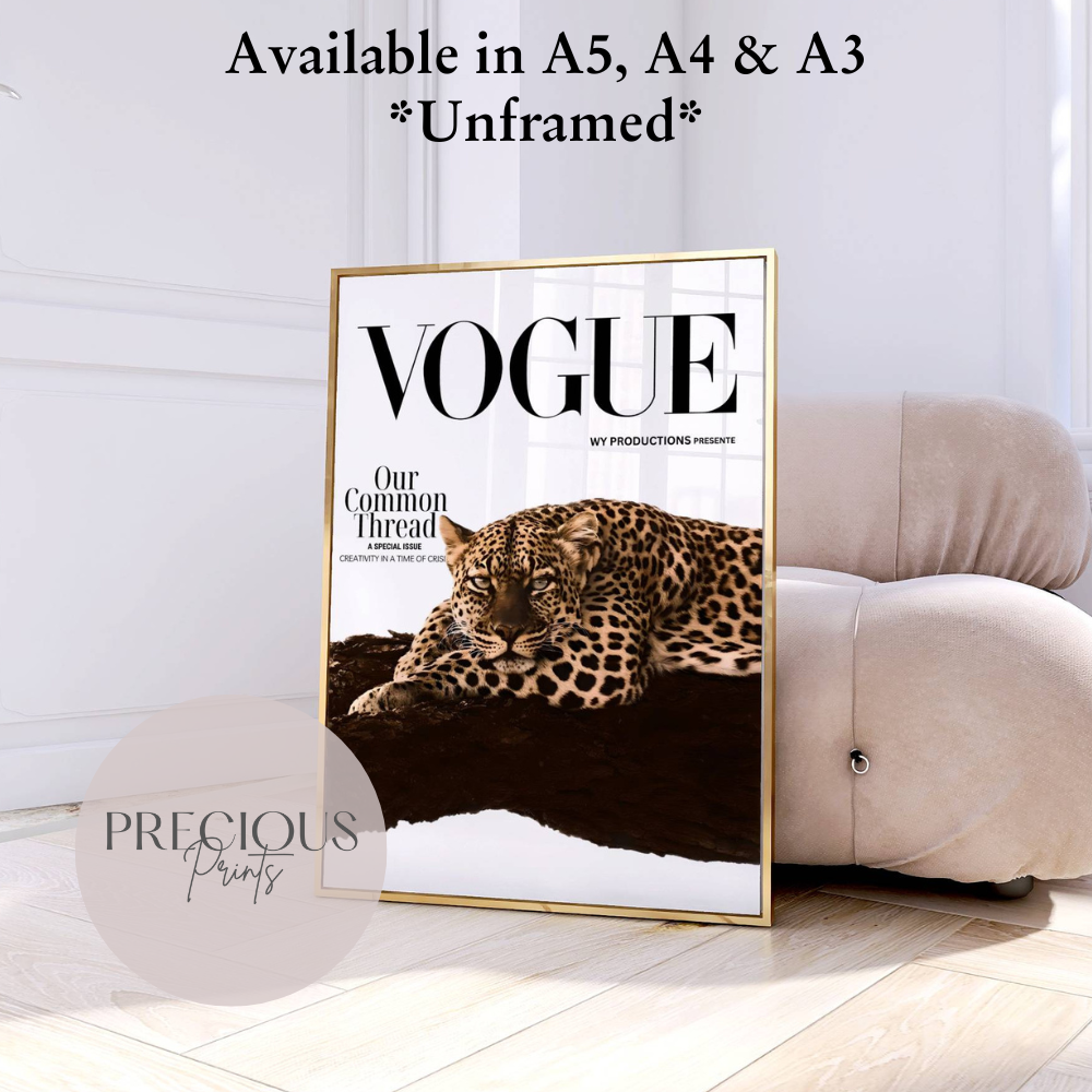 Vogue Leopard Cheetah Print Luxury Poster Preppy A5 A4 A3 Designer Wall Art