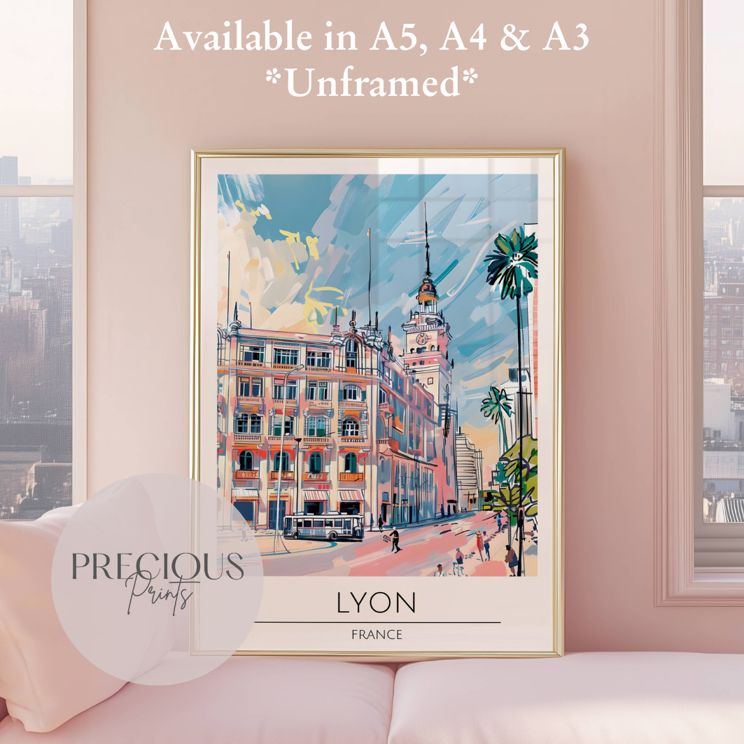 France, Lyon Travel Print Poster / Vintage Wall Art / A5 A4 A3 / Unframed
