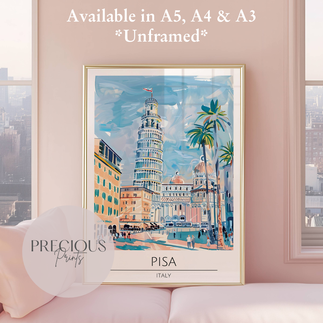 Italy Pisa Travel Print Poster / Vintage Wall Art / Giclee A5 A4 A3