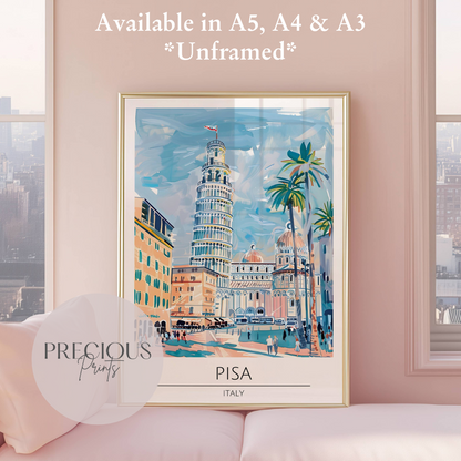 Italy Pisa Travel Print Poster / Vintage Wall Art / Giclee A5 A4 A3