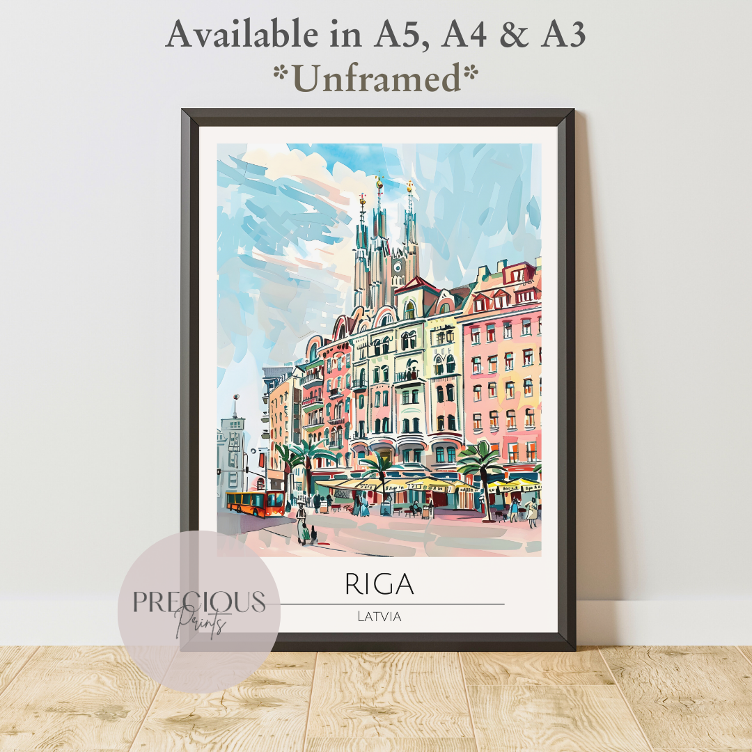 Latvia, Riga Travel Print Poster / Vintage Wall Art / A5 A4 A3