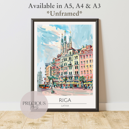 Latvia, Riga Travel Print Poster / Vintage Wall Art / A5 A4 A3