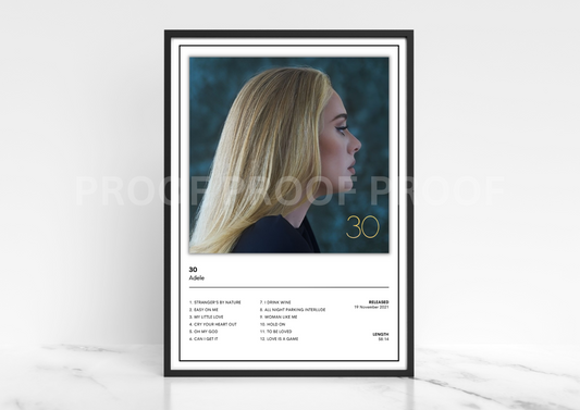 Adele 30 Album Cover Poster / Music Poster / Music Gift / A5 A4 A3