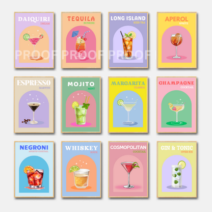 Colourful Cocktail Posters / Preppy Wall Art / A5 A4 A3 Unframed