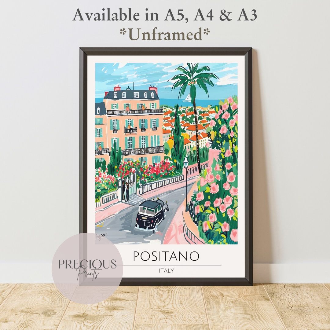 Italy, Positano Travel Print Poster / Vintage Wall Art / A5 A4 A3