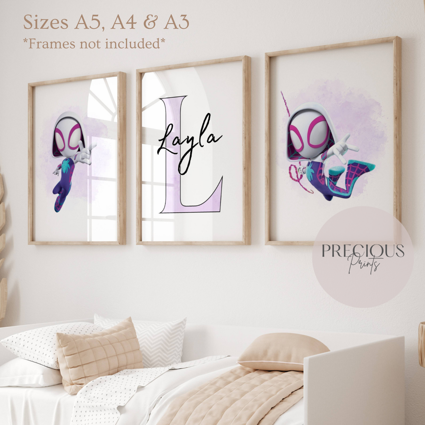 Set of 3 Gwen Ghost Spider Spidey Childrens Personalised Print / A5 A4 A3