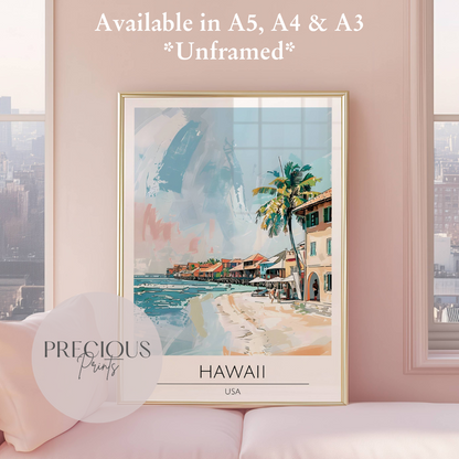 USA, Hawaii Travel Print Poster / Vintage Wall Art / A5 A4 A3