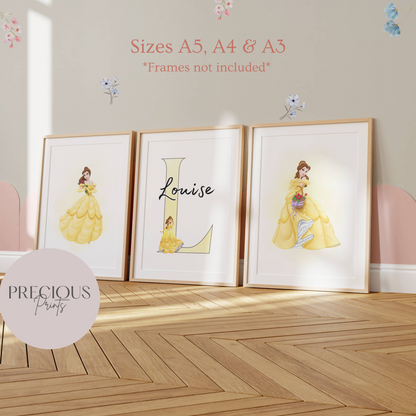 Set of 3 Personalised bedroom Prints / Princess Unframed A5 A4 A3