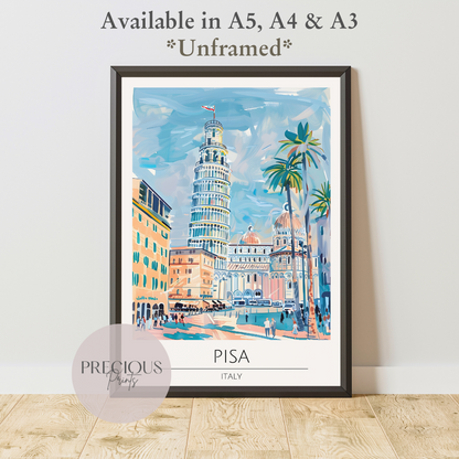 Italy Pisa Travel Print Poster / Vintage Wall Art / Giclee A5 A4 A3