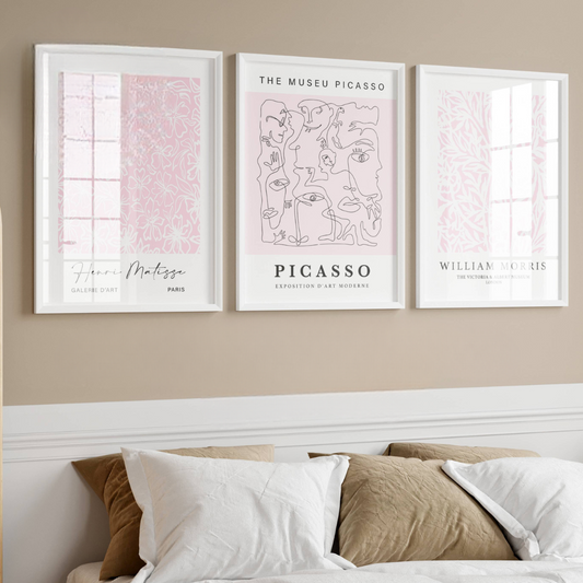 Set of 3 Pink Picasso / Matisse / William Morris Prints
