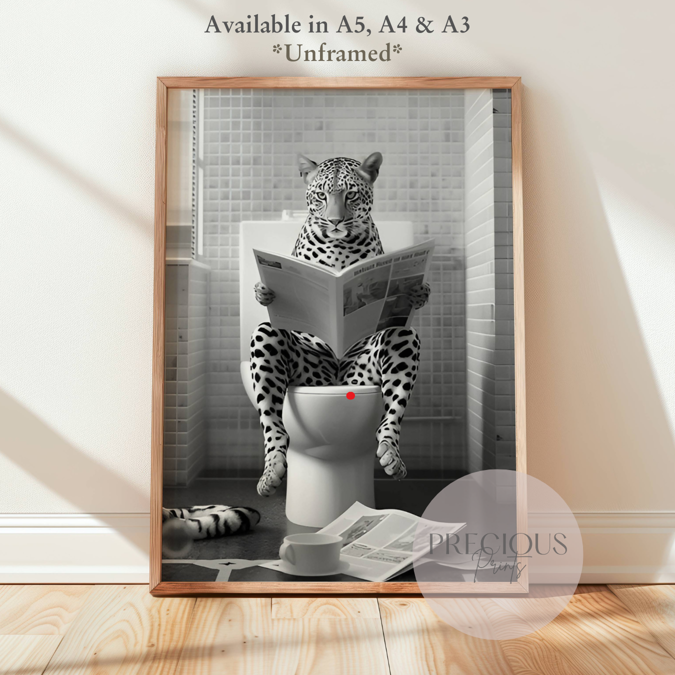 Cheetah on Toilet Funny Animal Print / Bathroom Humour / Funny Wall Art Print