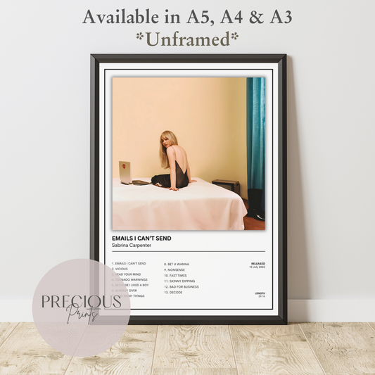 Sabrina Carpenter Emails I Can't Send Album Music Poster Print A5 A4 A3 Unframed