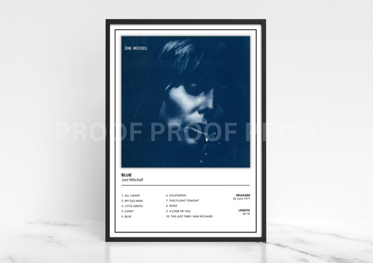 Joni Mitchell Blue Album Single Cover Poster / Music Christmas Gift