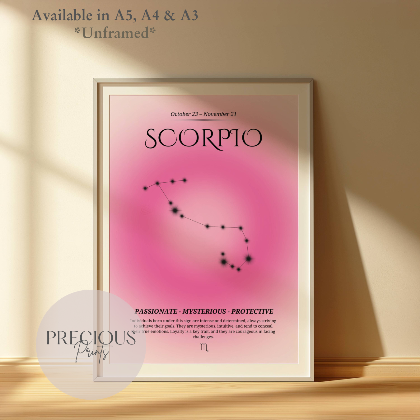 Scorpio Zodiac Print / Preppy Trendy Wall Art Poster / A5 A4 A3 Unframed